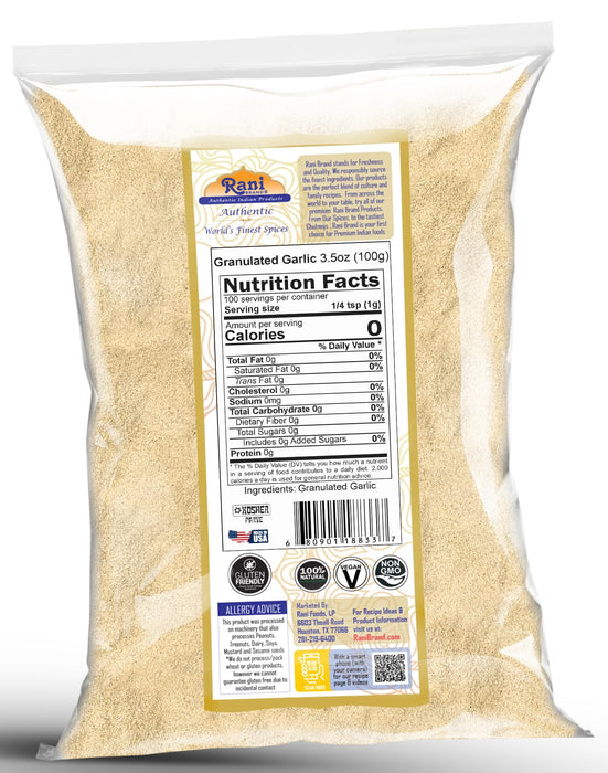 Rani Granulated Garlic (Coarse Ground Garlic) 3.5oz (100g) ~ All Natural | Gluten Friendly | Vegan | NON-GMO | Kosher | No Salt or fillers | Product of USA
