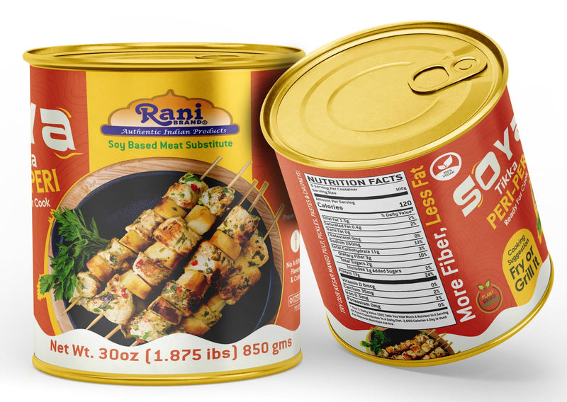 Rani Soya Tikka Peri-Peri 30oz (1.875lbs) 850g, Pack of 6, Ready for Cook ~ Easy Open Lid | All Natural | Vegan | No Colors | NON-GMO | Kosher | Indian Origin | Soy Based Meat Substitute