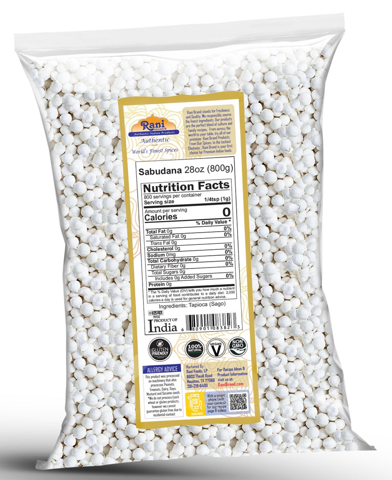 Rani Sabudana (Tapioca / Sago) Pearls 28oz (800g) ~ All Natural | Vegan | No Colors | NON-GMO | Kosher | Indian Origin