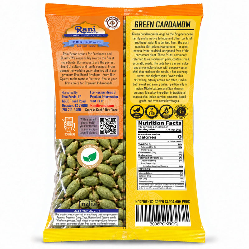 Rani Green Cardamom Pods Spice (Hari Elachi) 3.5oz (100g) ~ All Natural | Vegan | Gluten Friendly | NON-GMO | Kosher | Product of India