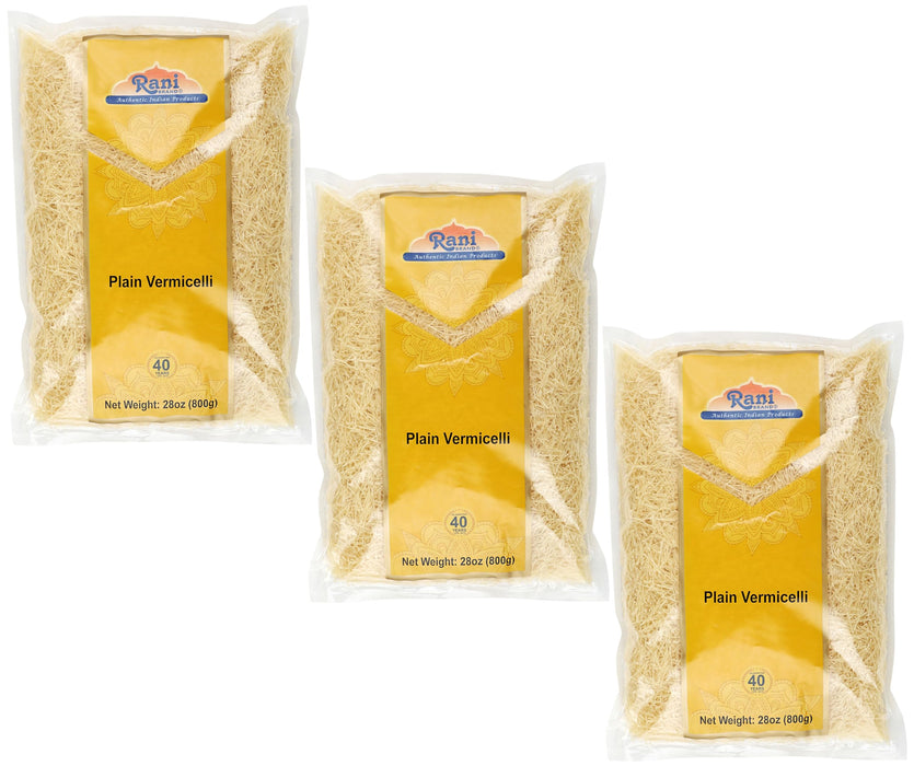 Rani Plain Vermicelli (Wheat Noodles) 28oz (1.75lbs) 800g, Pack of 3 ~ All Natural | Vegan | NON-GMO | Indian Origin
