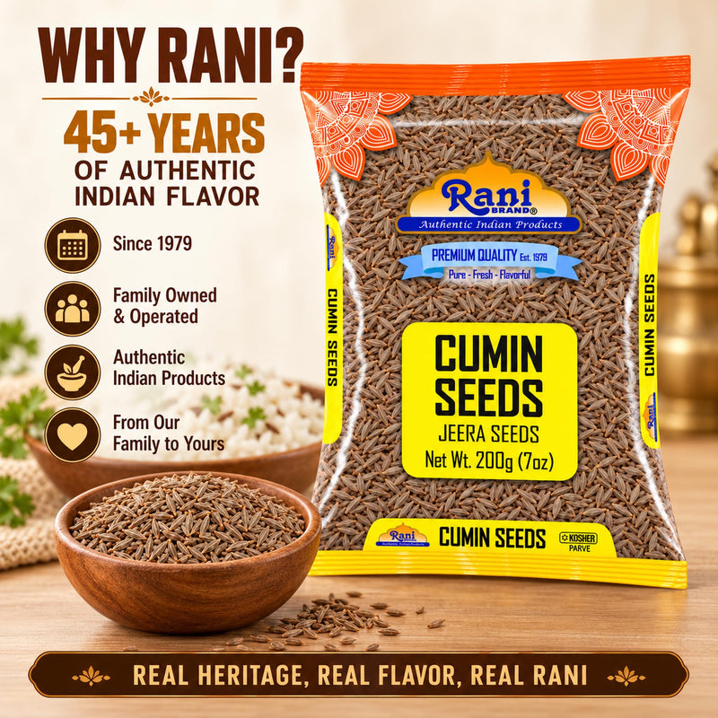 Rani Cumin Seeds Whole (Jeera) Spice 7oz (200g) ~ All Natural | Gluten Friendly | NON-GMO | Kosher | Vegan | Indian Origin