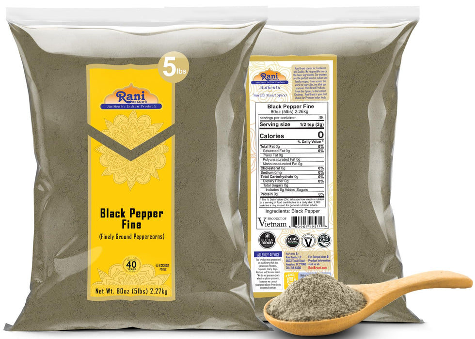 Rani Black Pepper Fine Powder 80 Mesh, 80oz (5lbs) 2.27kg Bulk ~ Gluten Friendly | Non-GMO | Kosher | All Natural
