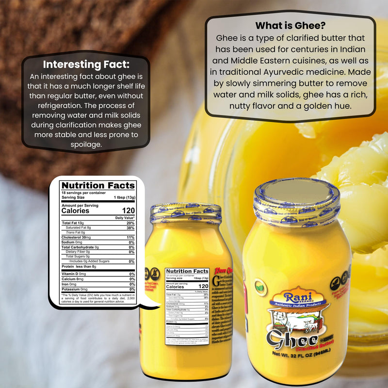 Rani Ghee Pure & Natural from Grass Fed Cows (Clarified Butter) 32oz (2lbs) 908g ~ Glass Jar | Keto Friendly | Gluten Free | Kosher | Product of USA