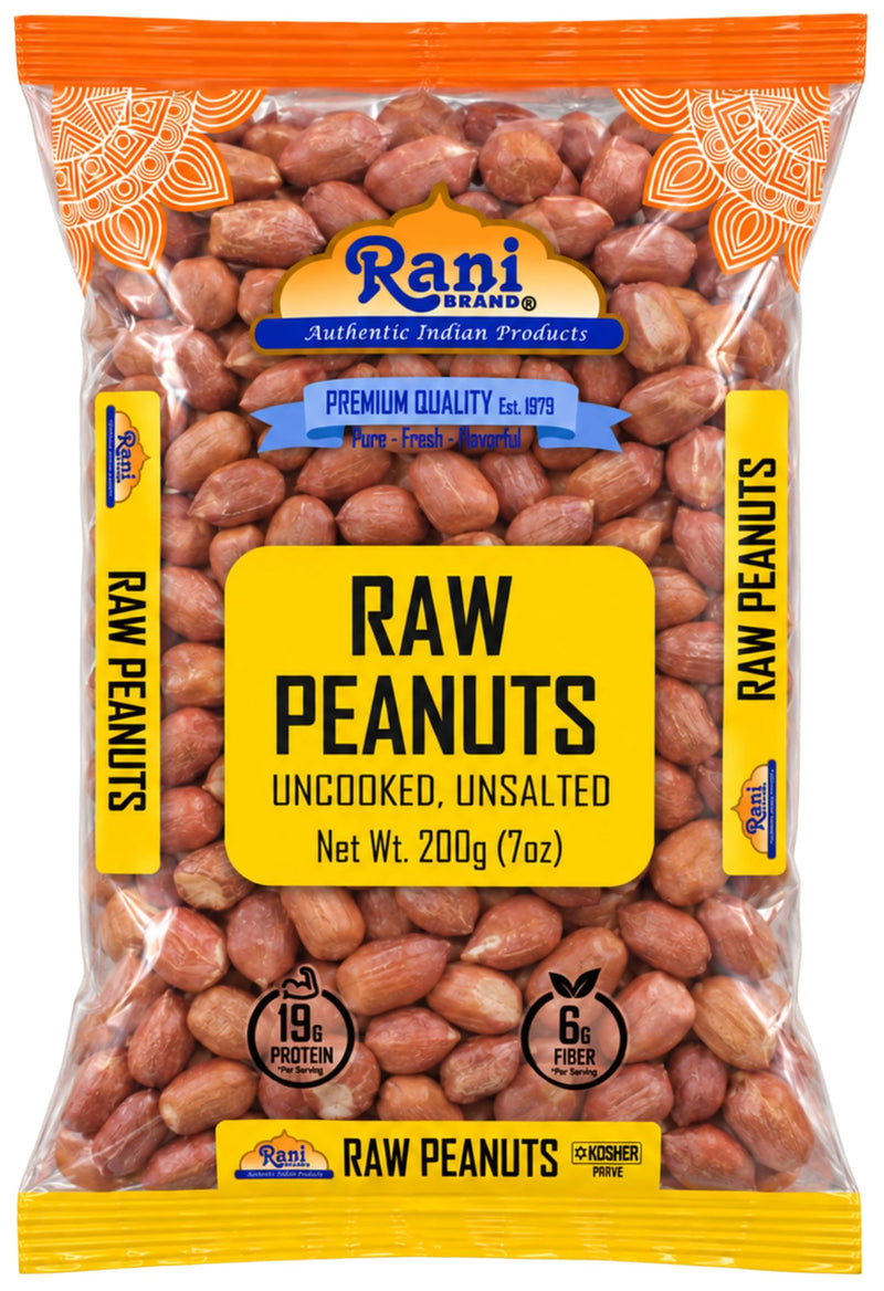 Rani Peanuts, Raw Whole With Skin (uncooked, unsalted) 7oz (200g) ~ All Natural | Vegan | Gluten Friendly | Kosher | Fresh Product of USA ~ Spanish Grade Groundnut / Red-skin