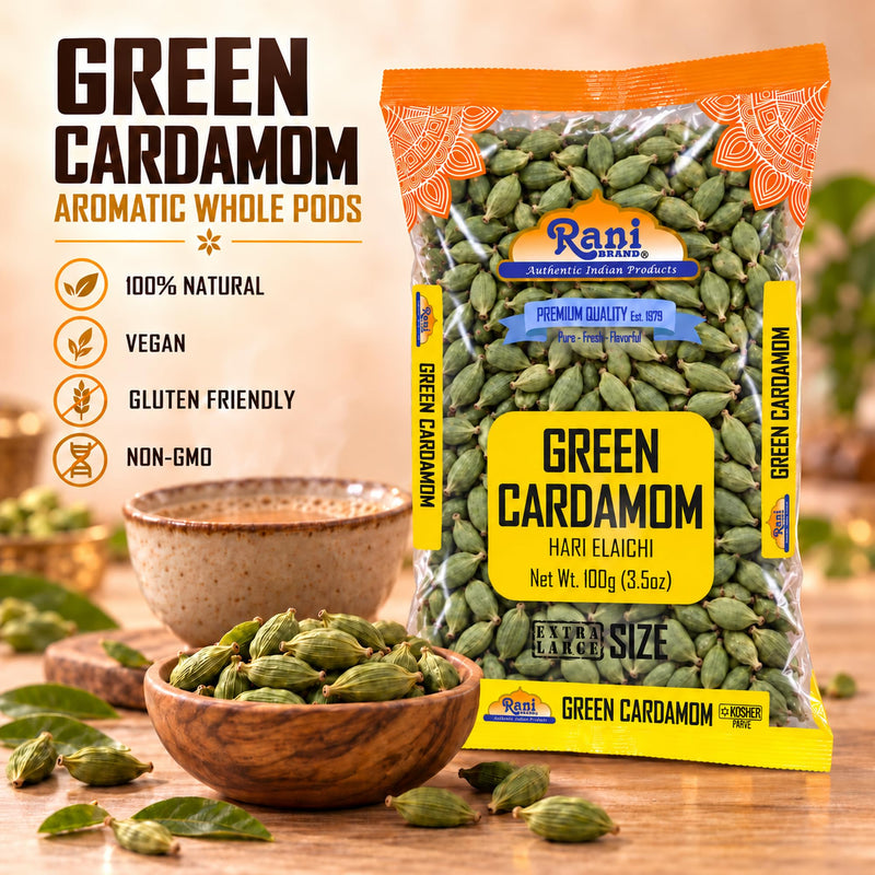 Rani Green Cardamom Pods Spice (Hari Elachi) 3.5oz (100g) ~ All Natural | Vegan | Gluten Friendly | NON-GMO | Kosher | Product of India