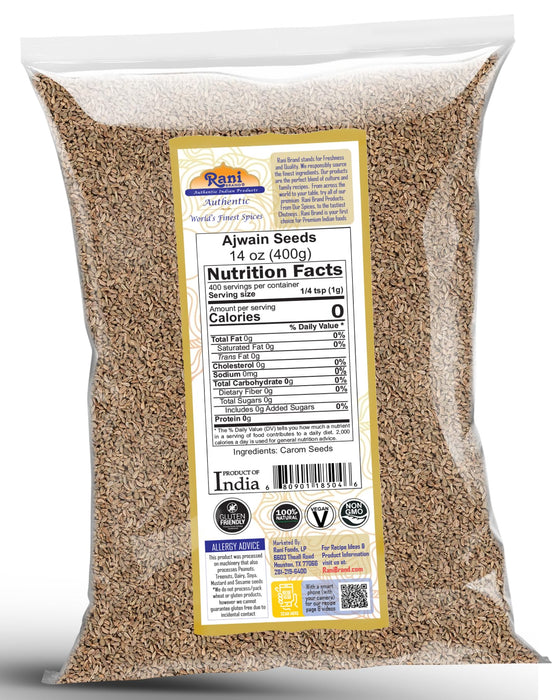 Rani Ajwain Seeds (Carom Bishops Weed) Spice Whole 14oz (400g) ~ Natural | Vegan | Gluten Friendly | NON-GMO | Kosher | Indian Origin