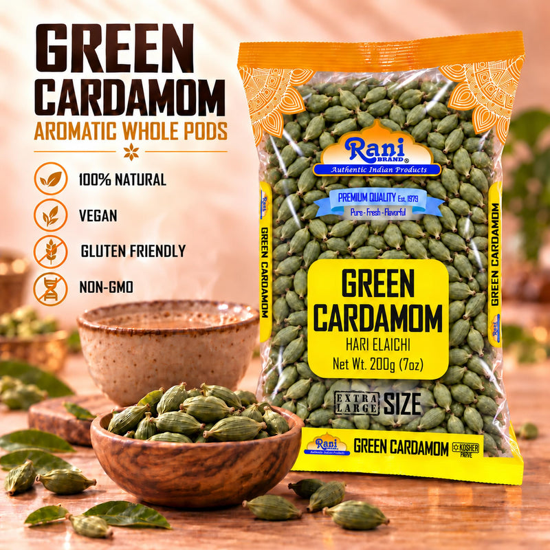 Rani Green Cardamom Pods Spice (Hari Elachi) 7oz (200g) ~ All Natural | Vegan | Gluten Friendly | NON-GMO | Product of India