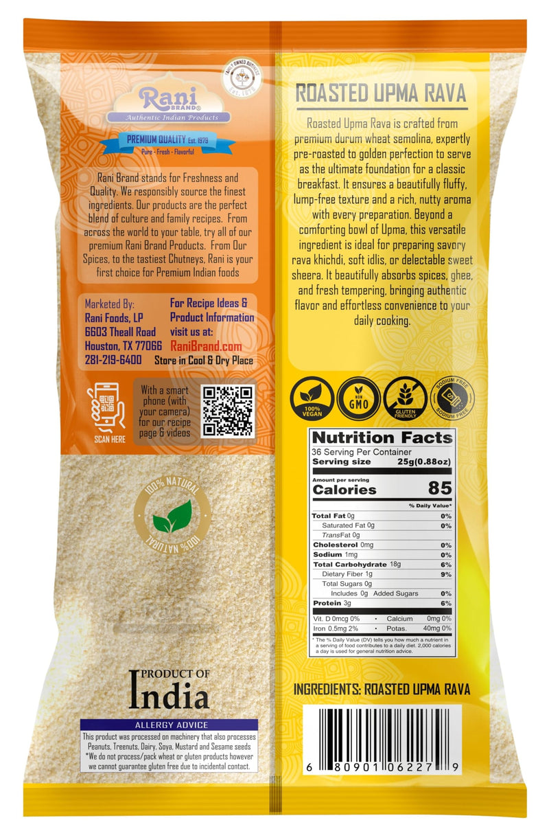 Rani Roasted Upma Rava 64oz (4lbs) 1.81kg Bulk ~ All Natural | Vegan | NON-GMO | Kosher | Indian Origin