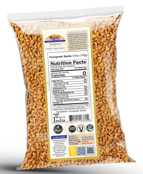 Rani Fenugreek (Methi) Seeds Whole 3.5oz (100g) Trigonella foenum graecum ~ All Natural | Vegan | Gluten Friendly | Non-GMO | Kosher | Indian Origin