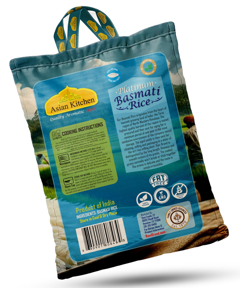 Asian Kitchen Platinum White Basmati Rice Extra Long Aged 4lbs (1.81kg) ~ All Natural | Gluten Friendly | Vegan | Indian Origin | Export Quality