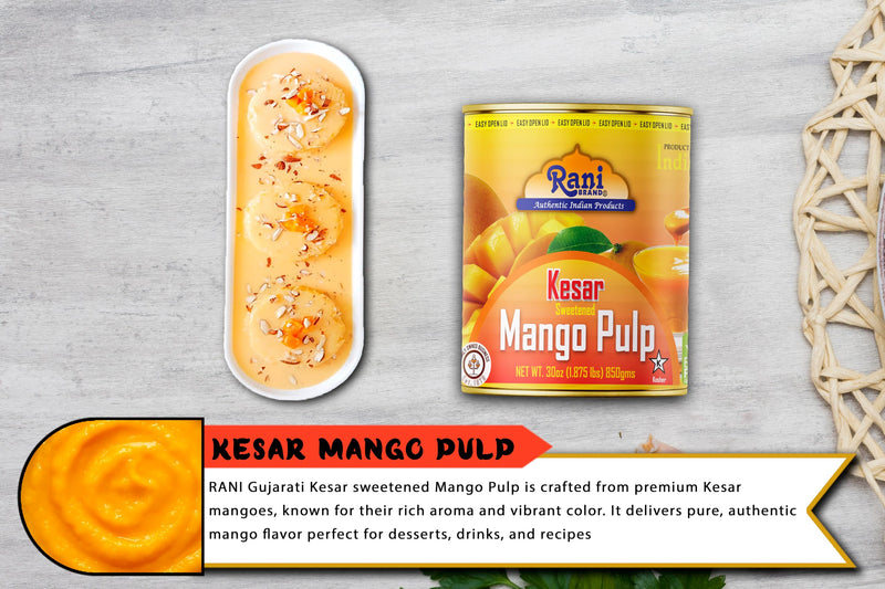 Rani Mango Pulp Puree (Kesar Sweetened) 30oz (1.875lbs) 850g Pack of 2 ~ Kosher | All Natural | NON-GMO | Vegan | No colors | Gluten Friendly