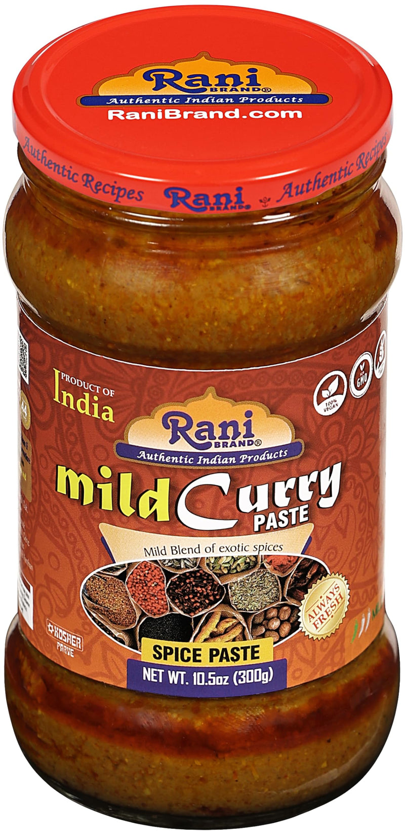 Rani Curry Paste MILD (Spice Paste) 10.5oz (300g) Glass Jar, Pack of 5+1 FREE~No Colors | All Natural | NON-GMO | Kosher | Vegan | Gluten Free | Indian Origin