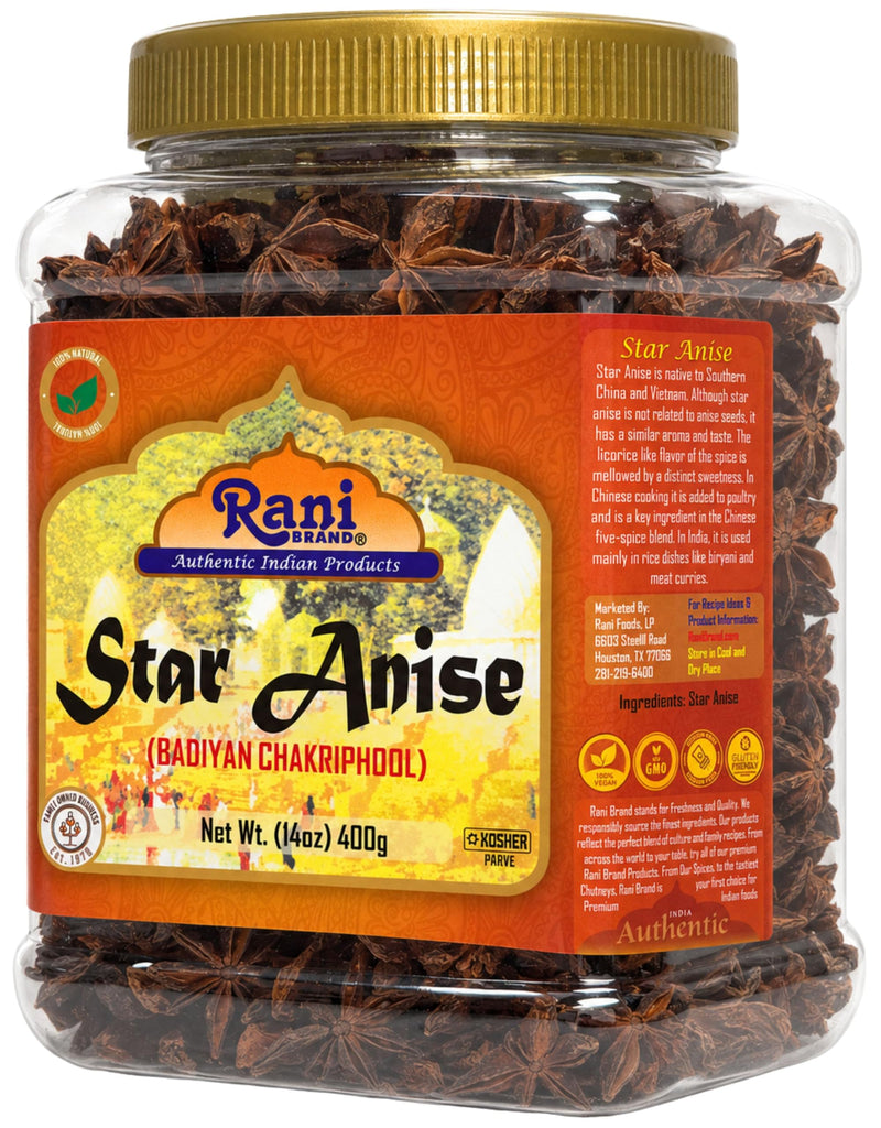 Rani Star Anise Seeds, Whole Pods (Badian Khatai) Spice 14oz (400g) PET Jar ~ All Natural | Gluten Friendly | NON-GMO | Kosher | Vegan | Indian Origin