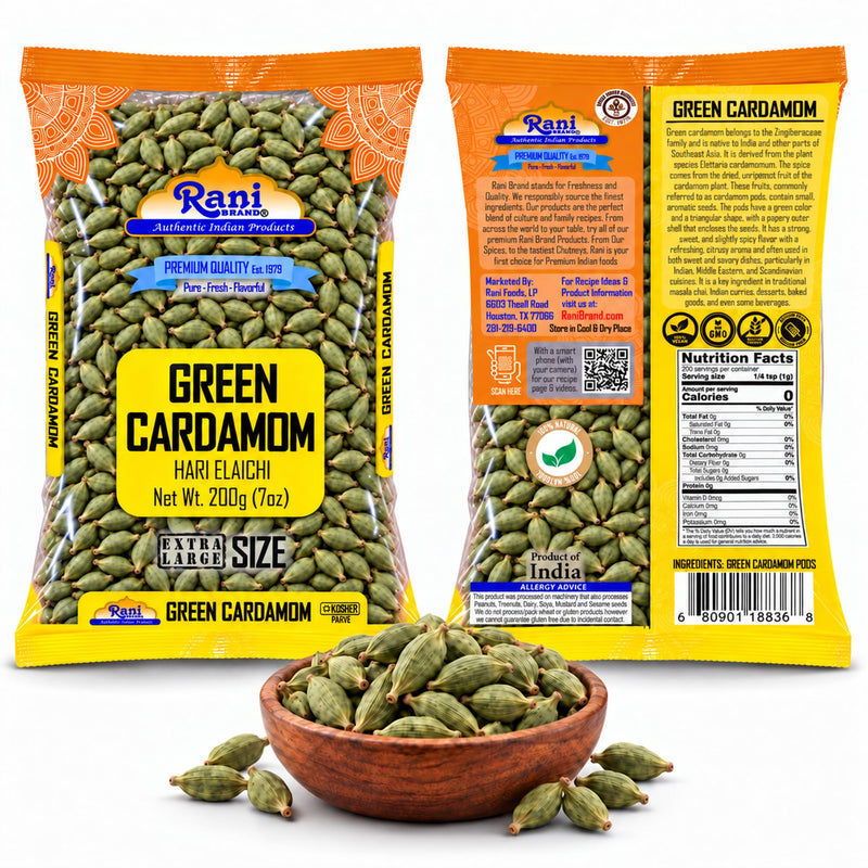 Rani Green Cardamom Pods Spice (Hari Elachi) 7oz (200g) ~ All Natural | Vegan | Gluten Friendly | NON-GMO | Product of India