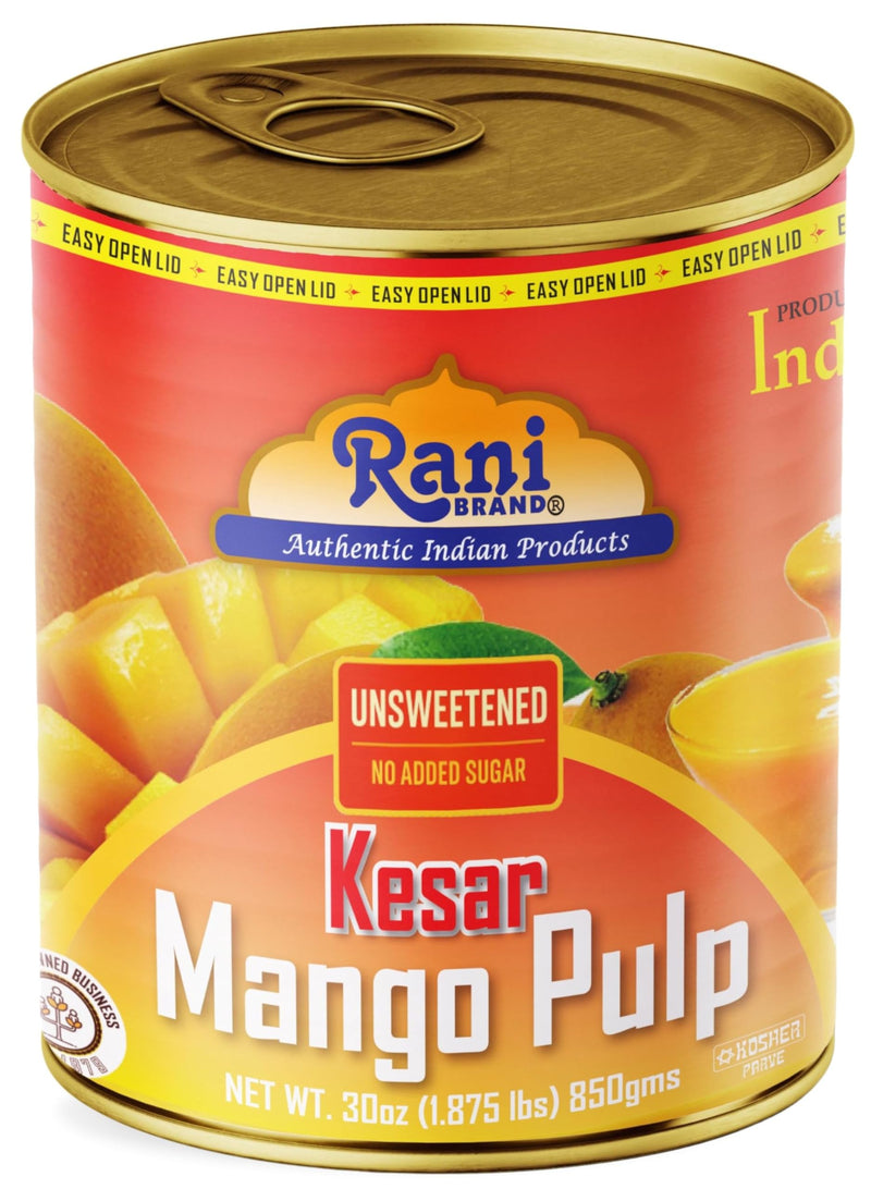 Rani Mango Pulp Puree (Makes Mango Lassi Shakes) Kesar Unsweetened 30oz (1.875lbs) 850g Pack of 6 ~ Kosher | All Natural | NON-GMO | Vegan | No colors | Gluten Friendly | Indian Origin