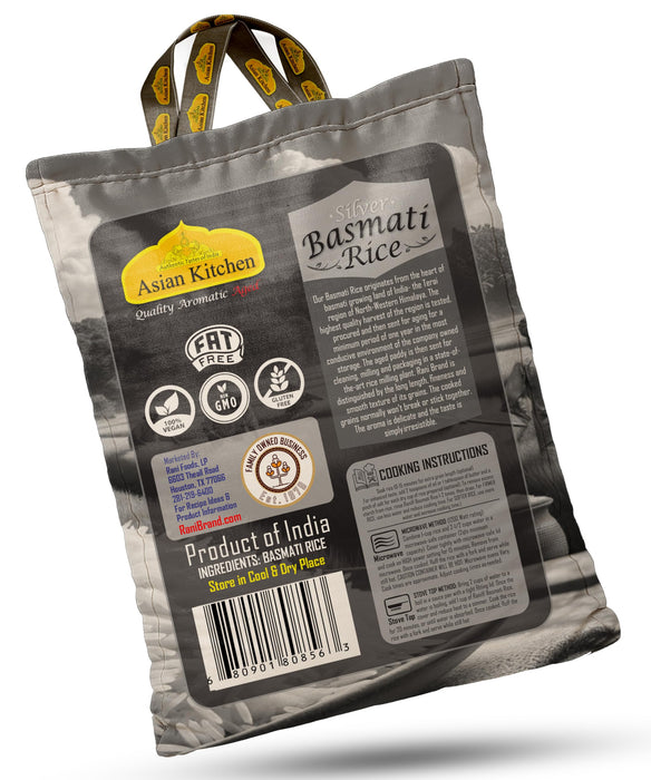 Asian Kitchen Silver White Basmati Rice Aged 40lbs (18.18kg) ~ All Natural | Gluten Friendly | Vegan | Indian Origin | Export Quality