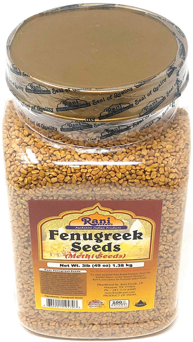 Rani Fenugreek (Methi) Seeds Whole 3lb (49oz) 1.38kg Bulk PET Jar, Trigonella foenum graecum ~ All Natural | Vegan | Gluten Friendly | Non-GMO | Kosher | Indian Origin, used in cooking & Ayurvedic