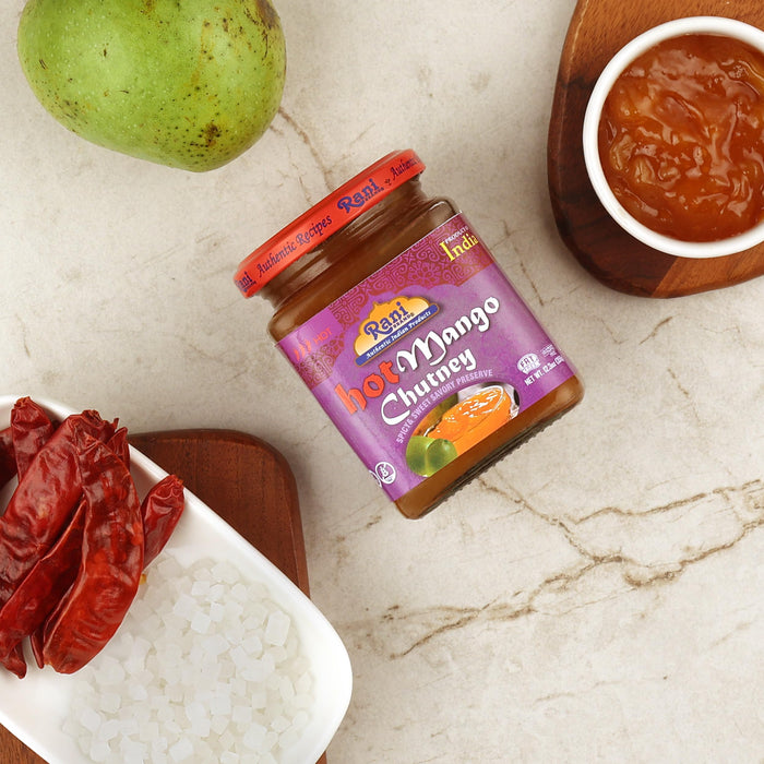 Rani Hot Mango Chutney (Spicy Indian Preserve) 12.3oz (350g) Glass Jar, Ready to eat, Vegan ~ Gluten Free, All Natural, NON-GMO, Kosher
