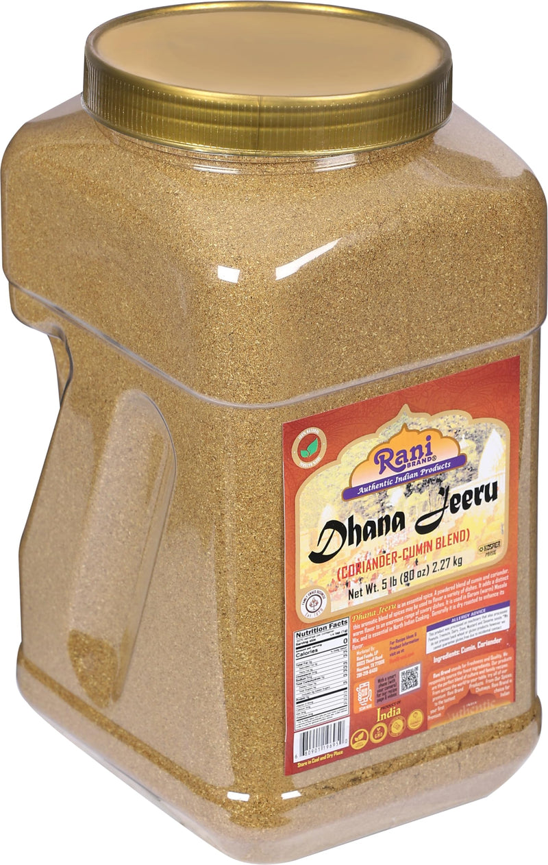 Rani Dhana-Jeeru (Coriander-Cumin Blend 50-50) Powder 80oz (5lbs) 2.27kg PET Jar ~ All Natural | Vegan | Gluten Friendly | Non-GMO | Kosher | Indian Origin