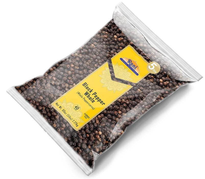 Rani Black Pepper Whole (Peppercorns), MG-1 Grade 80oz (5lbs) 2.27kg Bulk ~ All Natural | Gluten Friendly | Kosher | Non-GMO
