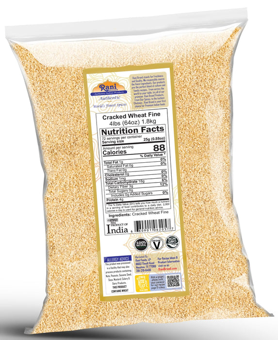 Rani Cracked Wheat Fine (Kansar, Bulgur, Similar to Wheat #1) 4lb (64oz) Bulk ~ All Natural | Vegan | No Colors | NON-GMO | Kosher | Indian Origin
