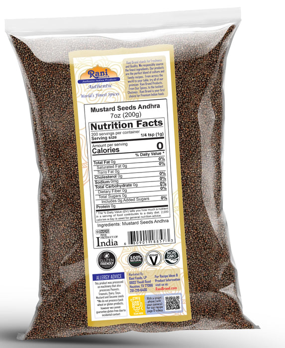 Rani Andra Mustard Seeds (Rai) Whole Spice (Rai Sarson) 7oz (200g) ~ All Natural | Gluten Friendly | NON-GMO | Kosher | Vegan | Indian Origin