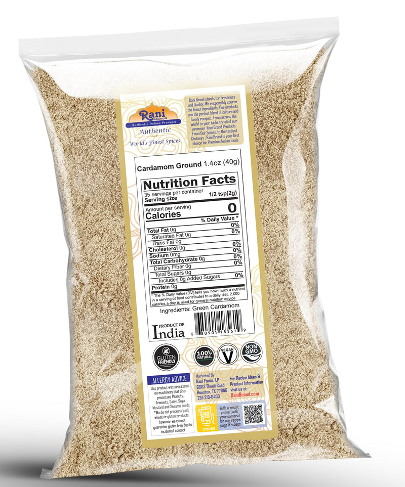 Rani Cardamom (Elachi) Ground, Powder Indian Spice 1.4oz (40g) ~ All Natural | No Color added | Gluten Friendly | Vegan | NON-GMO | Kosher | No Salt or fillers