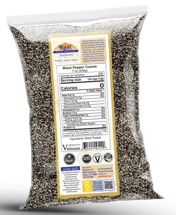Rani Black Pepper Coarse Ground 28 Mesh (Table Grind), 7oz (200g) ~ Gluten Friendly | Non-GMO | Kosher | Natural