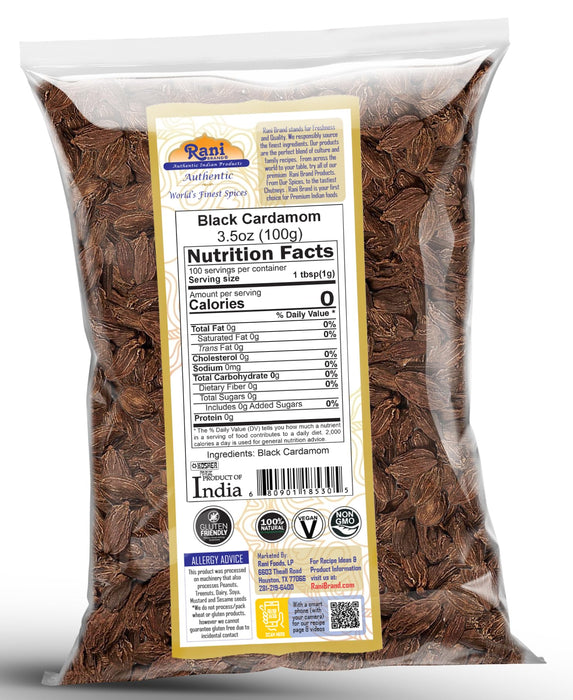 Rani Black Cardamom Pods (Kali Elachi) Whole Indian Spice 3.5oz (100g) ~ All Natural | Vegan | Gluten Friendly | NON-GMO | Kosher | Indian Origin | Smokey, Tsaoko, Cao Guo, Bach Dan Khau, Badi