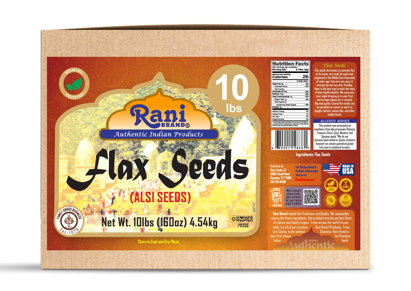 Rani Flax Seeds Whole Raw (Alsi, Linum usitatissimum) 160oz (10lbs) 4.54kg Bulk Box ~ All Natural | Gluten Friendly | Non-GMO | Kosher | Vegan | Indian Origin