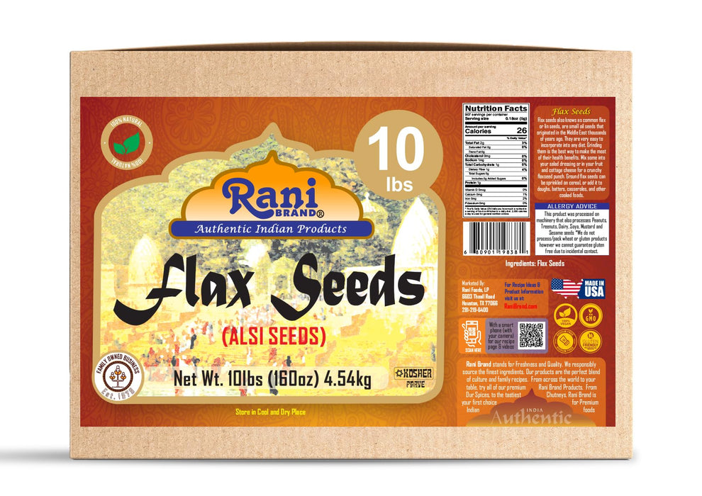 Rani Flax Seeds Whole Raw (Alsi, Linum usitatissimum) 160oz (10lbs) 4.54kg Bulk Box ~ All Natural | Gluten Friendly | Non-GMO | Kosher | Vegan | Indian Origin