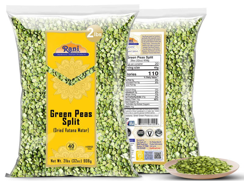 Rani Green Peas Split, Dried (Vatana, Matar) 32oz (2lbs) 907g ~ All Natural | Kosher | Vegan | Gluten Friendly | Product of USA
