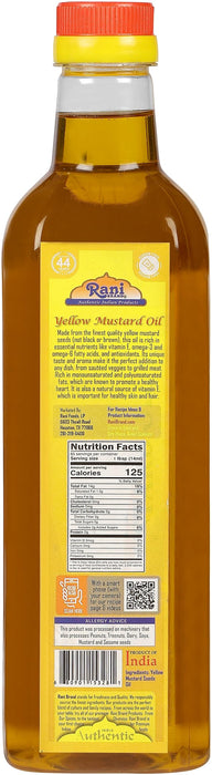Rani Yellow Mustard Oil (Kachi Ghani) 33.8 Ounce (1 Liter) NON-GMO | Gluten Free | Kosher | Vegan | 100% Natural