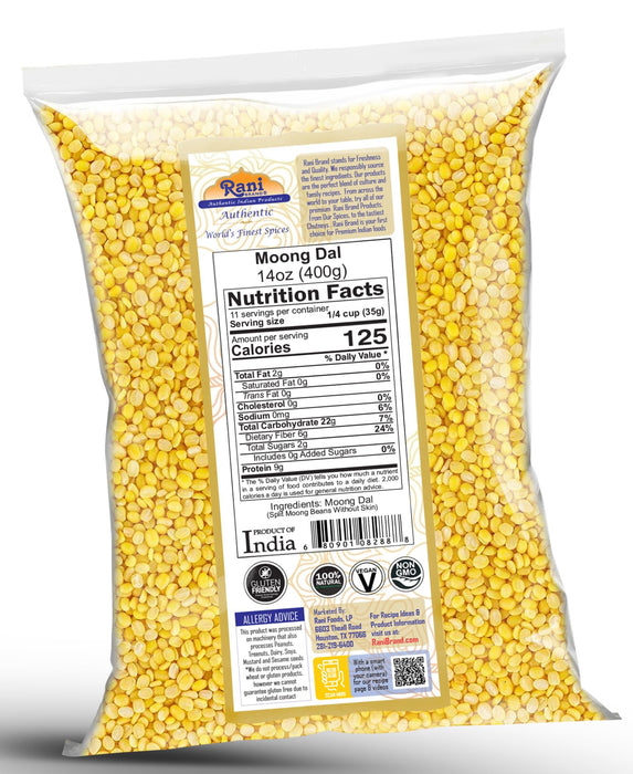 Rani Moong Dal (Split Mung Beans Without Skin) Lentils Indian 14oz (400g) ~ All Natural | Gluten Friendly | Non-GMO | Kosher | Vegan | Indian Origin