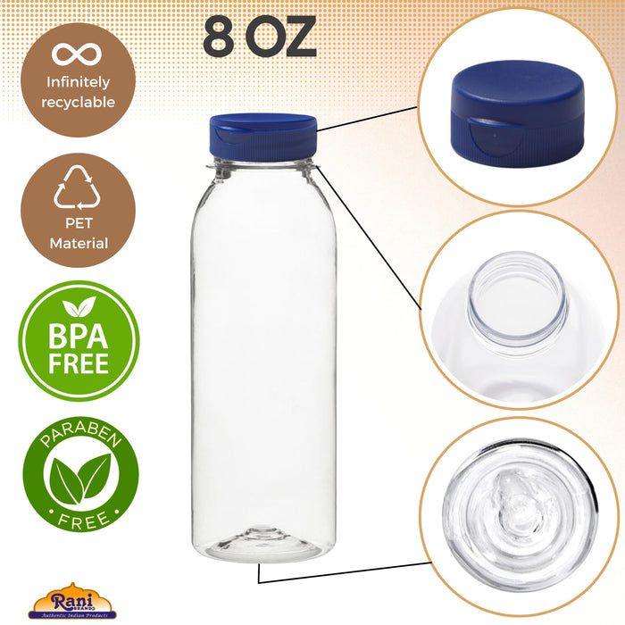 Rani Clear Plastic Bottles | 8oz PET Bottle with Flip-top Caps | BPA - FREE | Home & Commercial Use, Containers for Sauces, Condiments, Shampoo, Lotion, Sanitizer| Made in USA - Pack of 50