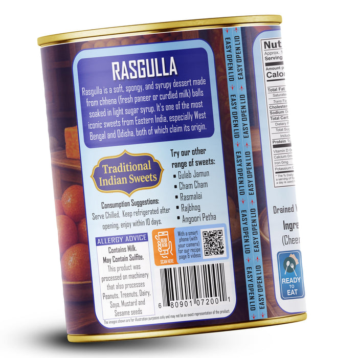 Rani Rasgulla (Cheese Curd Dumplings in Rose Flavor) 35.3oz (2.2lbs) 1kg, Approximately 14 pieces, Easy Open Lid ~ Ready to eat | Gluten Friendly | Vegan | Non-GMO | Kosher | Indian Origin