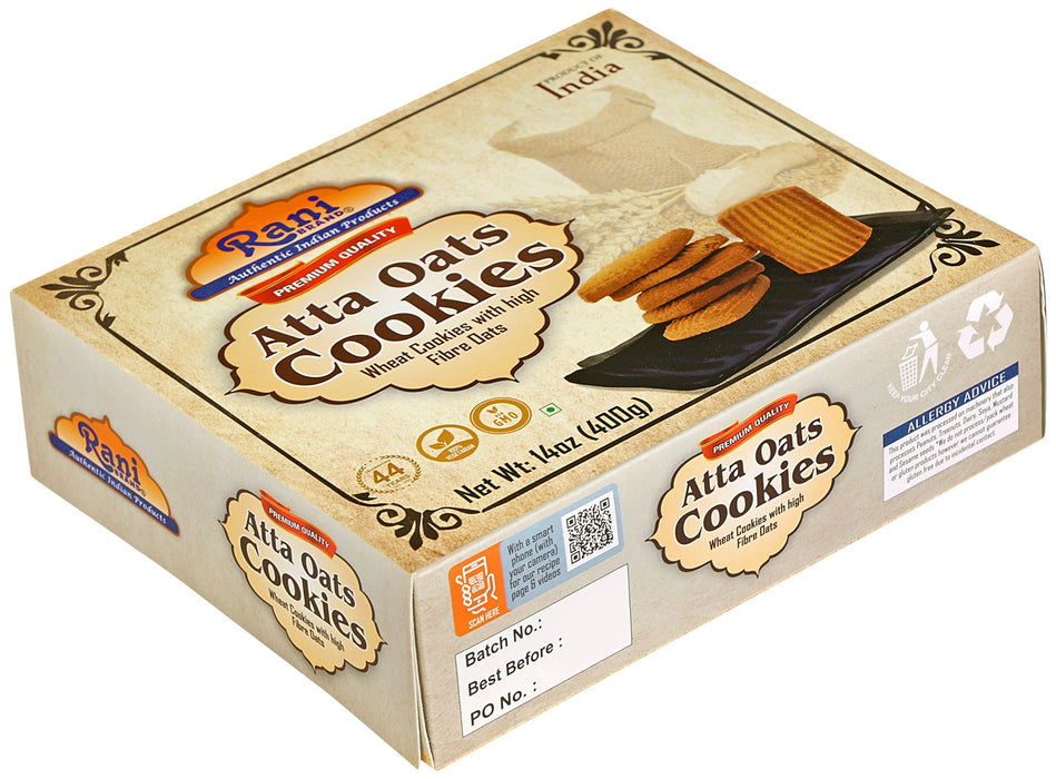 Rani Atta Oats Cookies (Wheat Cookies with High Fibre Oats) 14oz (400g) Pack of 3+1 FREE, Premium Quality Indian Cookies ~ All Natural | Vegan | Non-GMO | Indian Origin