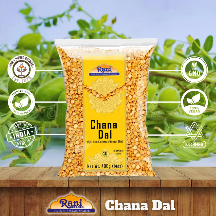 Rani Chana Dal (Split Desi Chickpeas without skin) 14oz (400g) ~ All Natural | Gluten Friendly | NON-GMO | Kosher | Vegan | Indian Origin