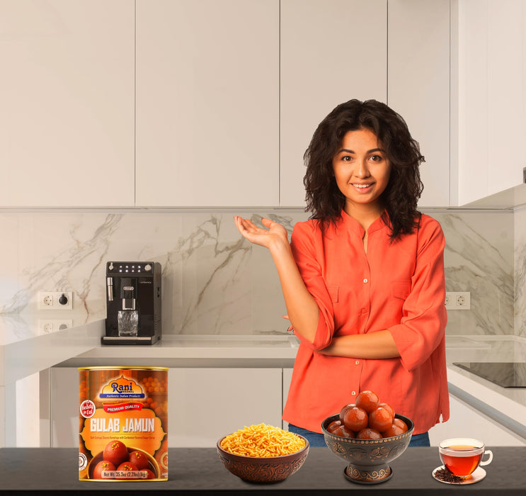 Rani Gulab Jamun Round (w/ Cardamom Flavored Sugar Syrup) 35.3oz (2.2lbs) 1kg, Pack of 6, Approximately 14 pieces, Easy Open Lid ~ Ready to eat | Vegan | Non-GMO | Kosher | Indian Origin