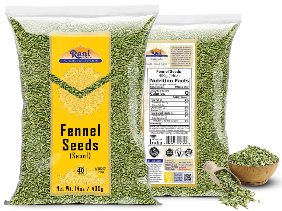 Rani Fennel Seeds (Saunf Sabut) Whole Spice 14oz (400g) All Natural ~ Gluten Friendly | NON-GMO | Kosher | Vegan | Indian Origin