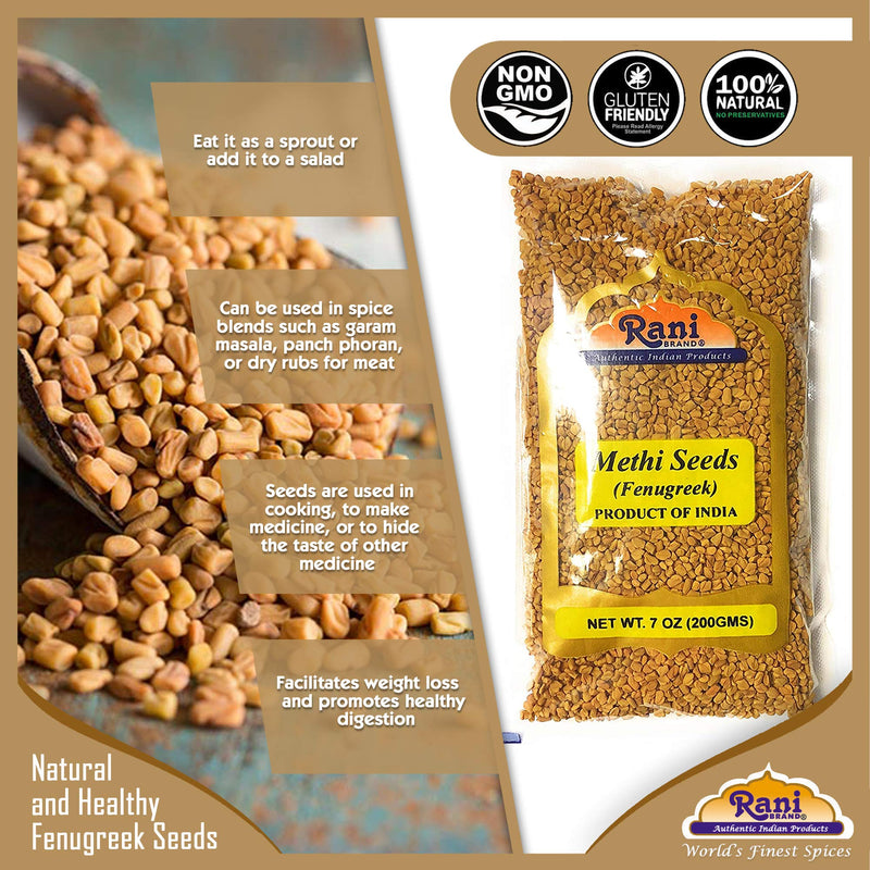 Rani Fenugreek (Methi) Seeds Whole 7oz (200g) Trigonella foenum graecum ~ All Natural | Vegan | Gluten Friendly | Non-GMO | Kosher | Indian Origin