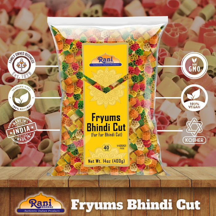 Rani Far Far / Fryums (Wheat & Tapioca Pellet) Bhindi Shape 14oz (400g) ~ Vegan, Kosher, Uncooked, Used to make papad / chip snack