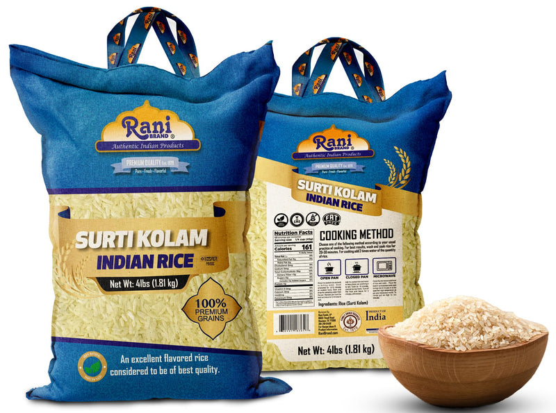 Rani Surti Kolam Indian Rice 64oz (4lbs) 1.81kg Cloth Bag ~ All Natural | Gluten Friendly | Vegan | Kosher | Export Quality | Indian Origin