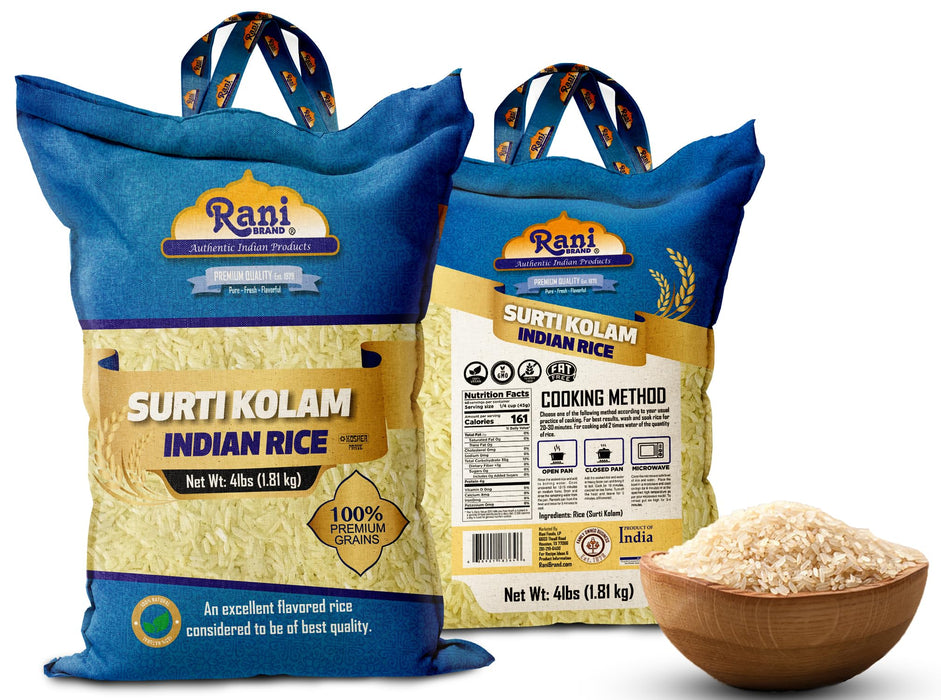 Rani Surti Kolam Indian Rice 64oz (4lbs) 1.81kg Cloth Bag ~ All Natural | Gluten Friendly | Vegan | Kosher | Export Quality | Indian Origin