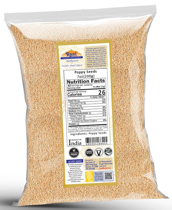 Rani White Poppy Seeds Whole (Khus Khus) Indian Spice 7oz (200g) ~ All Natural | Vegan | Gluten Friendly | NON-GMO | Kosher | Indian Origin