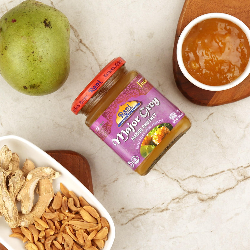 Rani Major Grey Mango Chutney (Indian Preserve) 12.3oz (350g) Glass Jar, Ready to eat, Vegan, Pack of 5+1 FREE ~ Gluten Free, All Natural, NON-GMO, Kosher