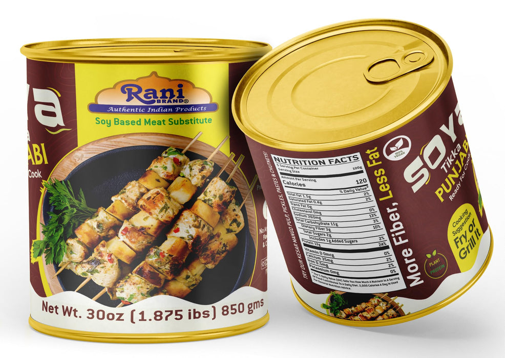 Rani Soya Tikka Punjabi 30oz (1.875lbs) 850g, Pack of 6, Ready for Cook ~ Easy Open Lid | All Natural | Vegan | No Colors | NON-GMO | Kosher | Indian Origin | Soy Based Meat Substitute