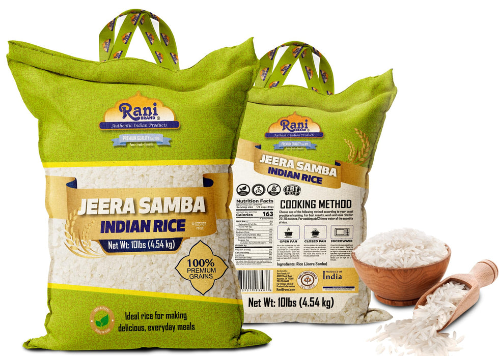 Rani Jeera Samba Indian Rice 160oz (10lbs) 4.54kg Cloth Bag ~ All Natural | Gluten Friendly | Vegan | Kosher | Export Quality | Indian Origin