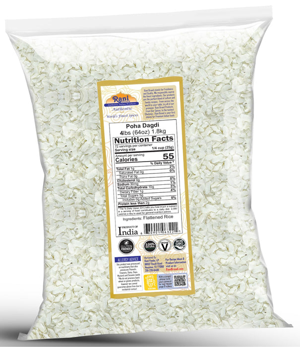 Rani Poha (Powa) Extra Thick Dagadi-Cut (Flattened Rice) 64oz (4lbs) 1.81kg Bulk ~ All Natural, Salt-Free | Vegan | Kosher | No Colors | Gluten Friendly | Indian Origin